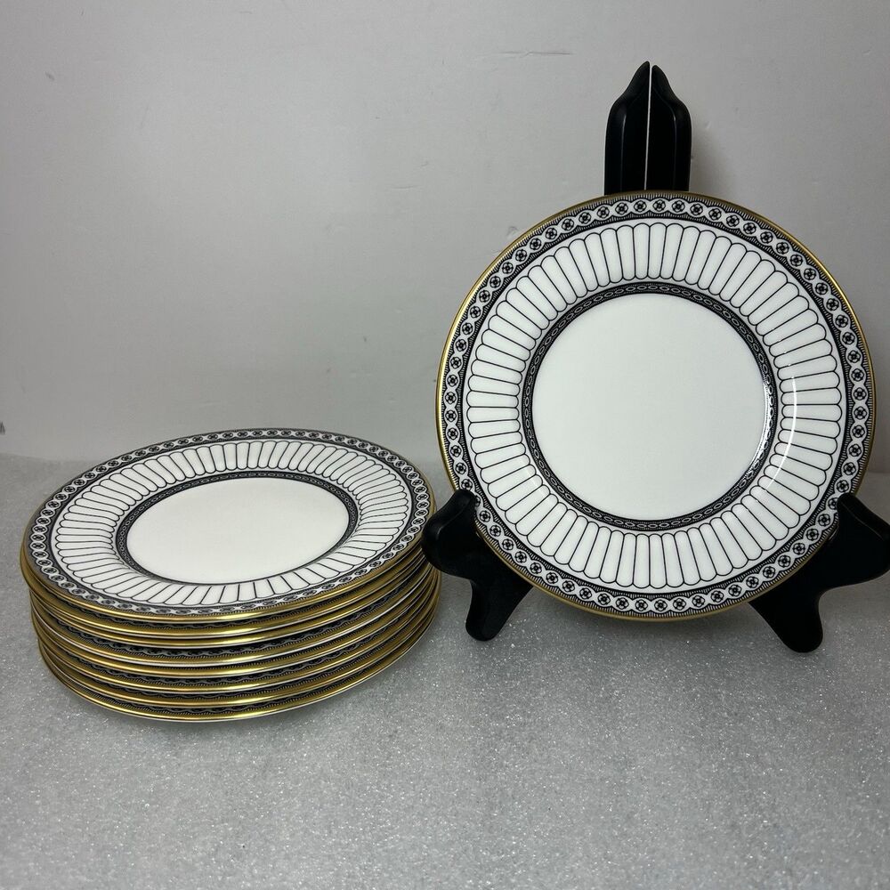 Lof of 9 Wedgwood Colonnade Black Bone China Bread and Butter Plates 6” MCM